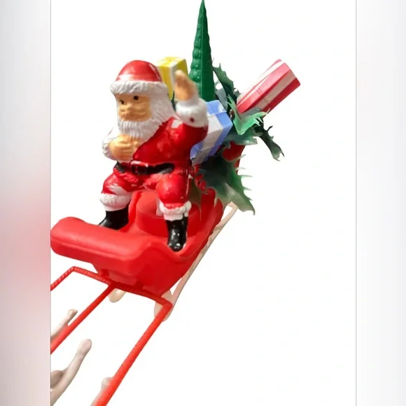 Vtg Kitschy Plastic Santa Sleigh With 2 Reindeer Christmas Blow Mold 8” - Picture 3 of 4
